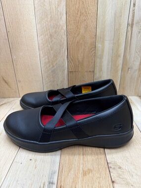 Skechers Leather Work Relaxed Fit Sunrosa Evit Slip Resistant Mary Jane Black 9